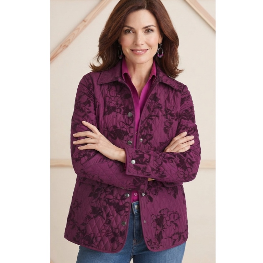 NWT Chico’s Quilted Botanical Jacket in Wicked Plum